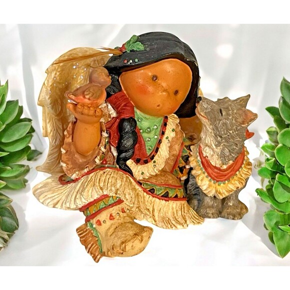 Friends of the Feather Figurine Natural Harmony Angel Bird Wolf Native American - Picture 1 of 10